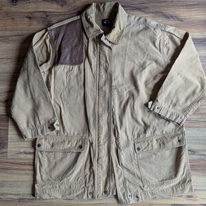 Men's Vintage Canvas Tan Jacket with Leather Accent Size M